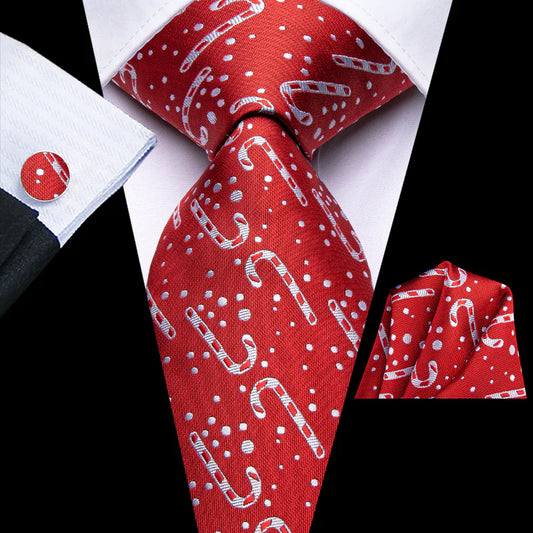 White Candy Cane in Red Silk Tie Set