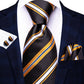 Gold and White Stripes Silk Tie Set