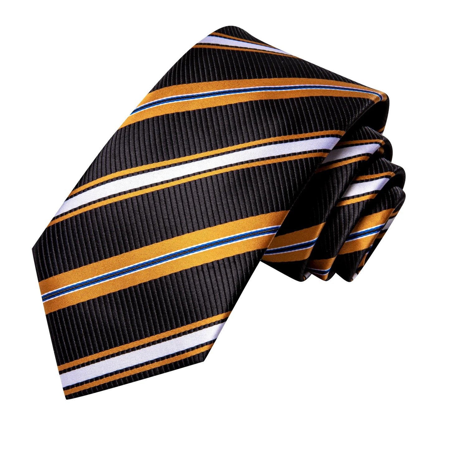 Gold and White Stripes Silk Tie Set