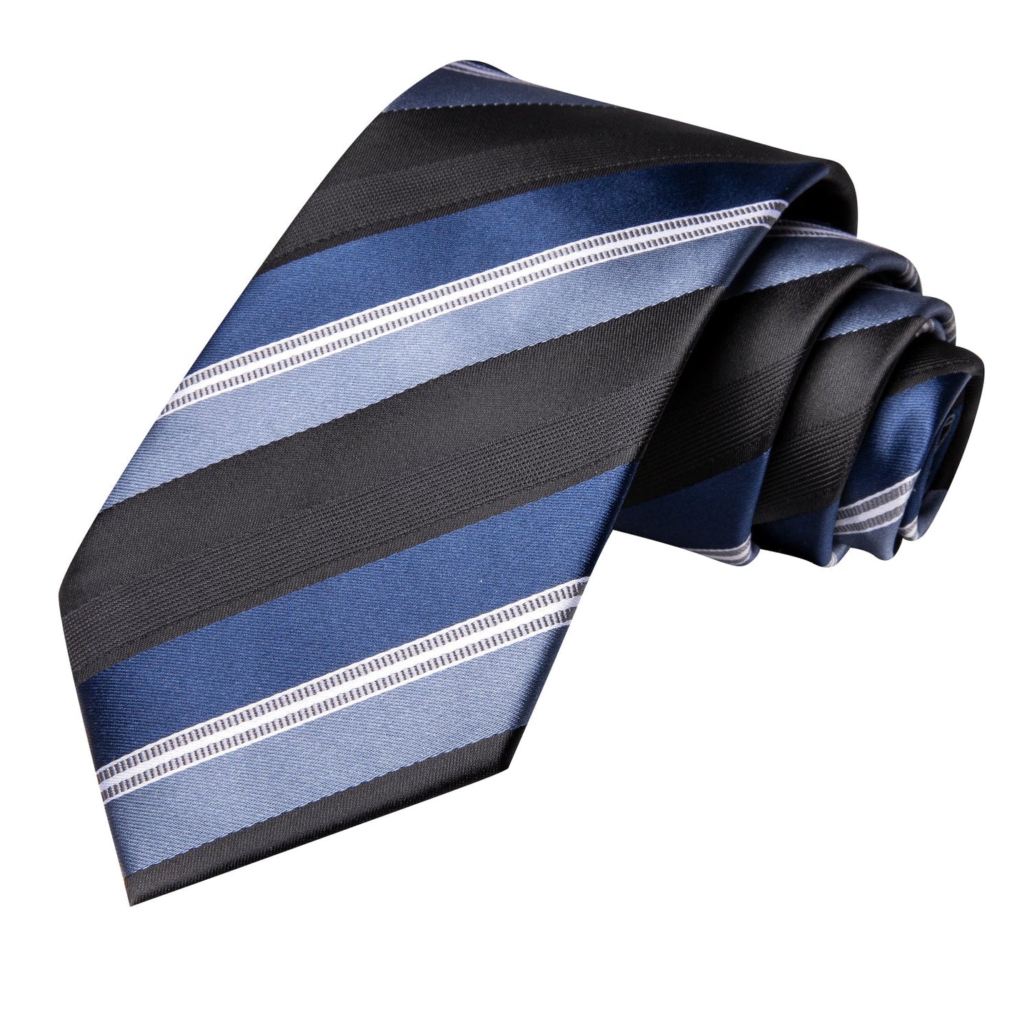 Blue Black and White Stripes Silk Tie Set