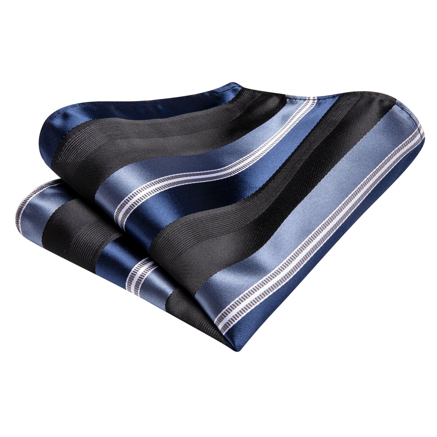 Blue Black and White Stripes Silk Tie Set