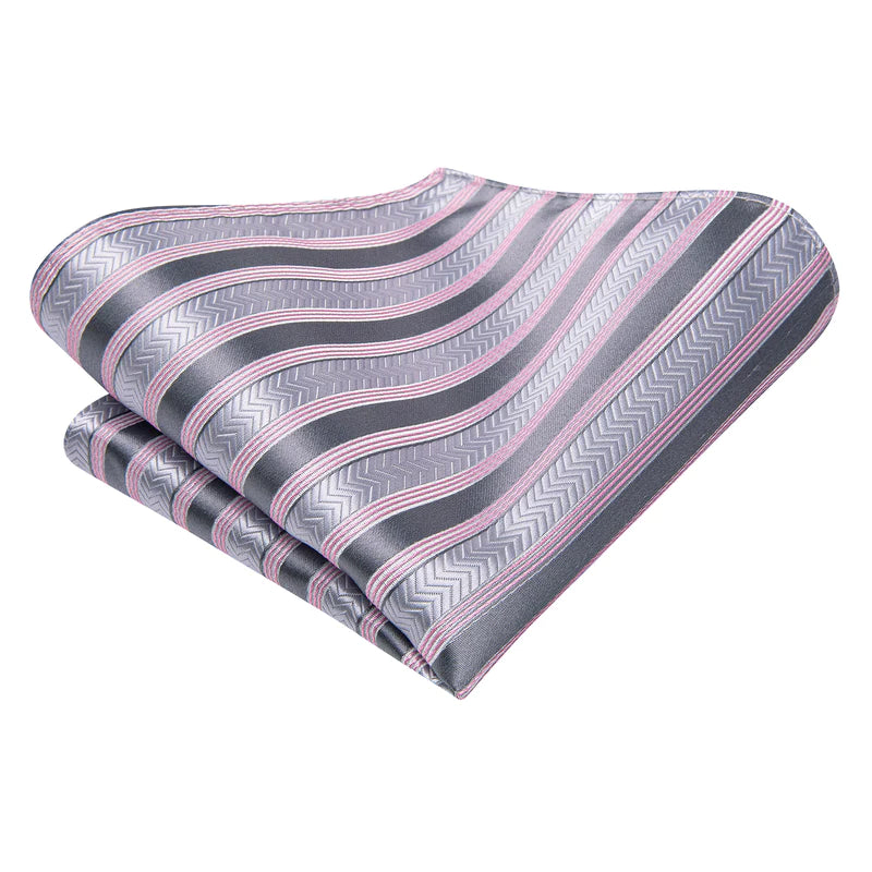 Gray and Pink Lines Silk Tie Set