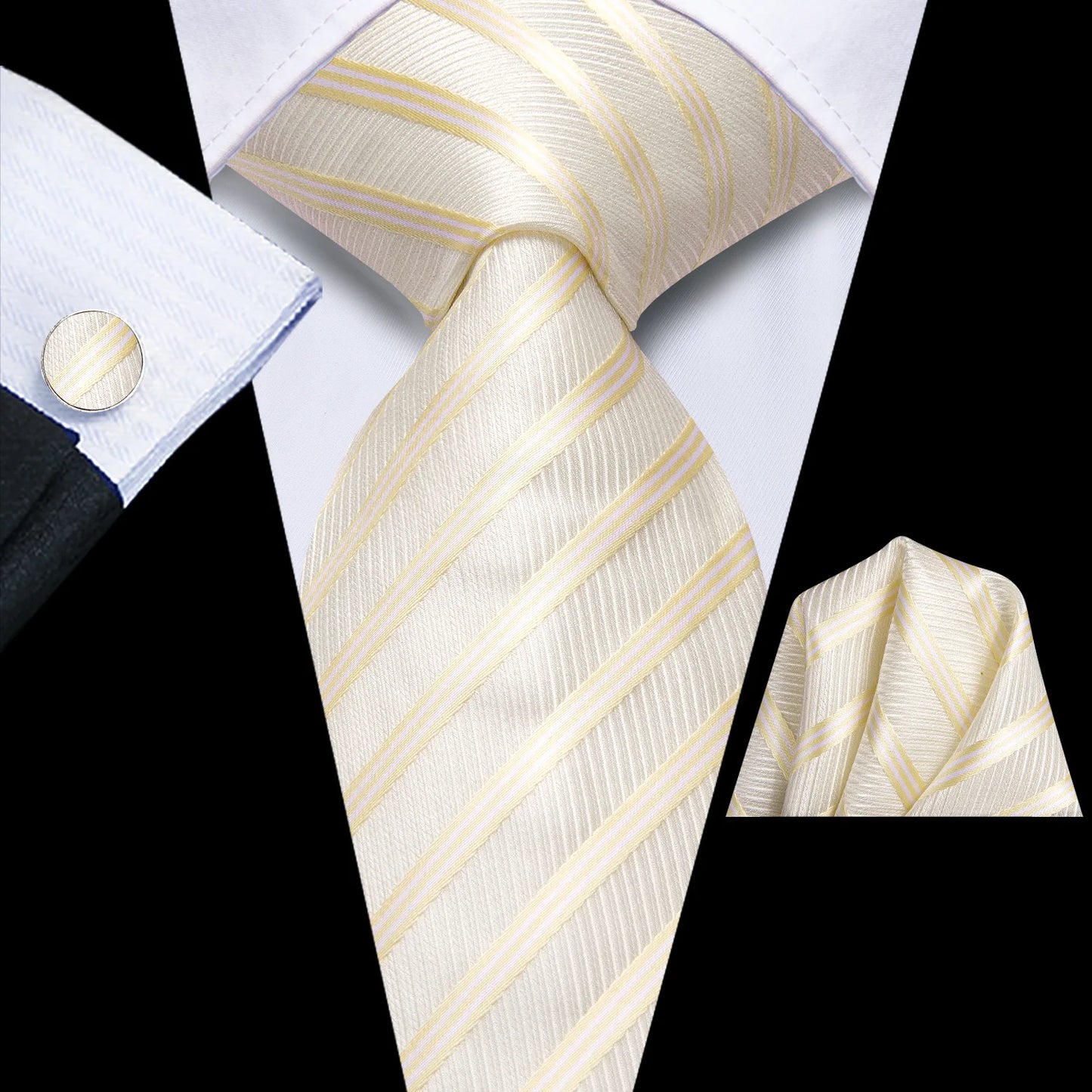 Light Gold Stripes Silk Tie Set