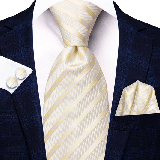 Light Gold Stripes Silk Tie Set