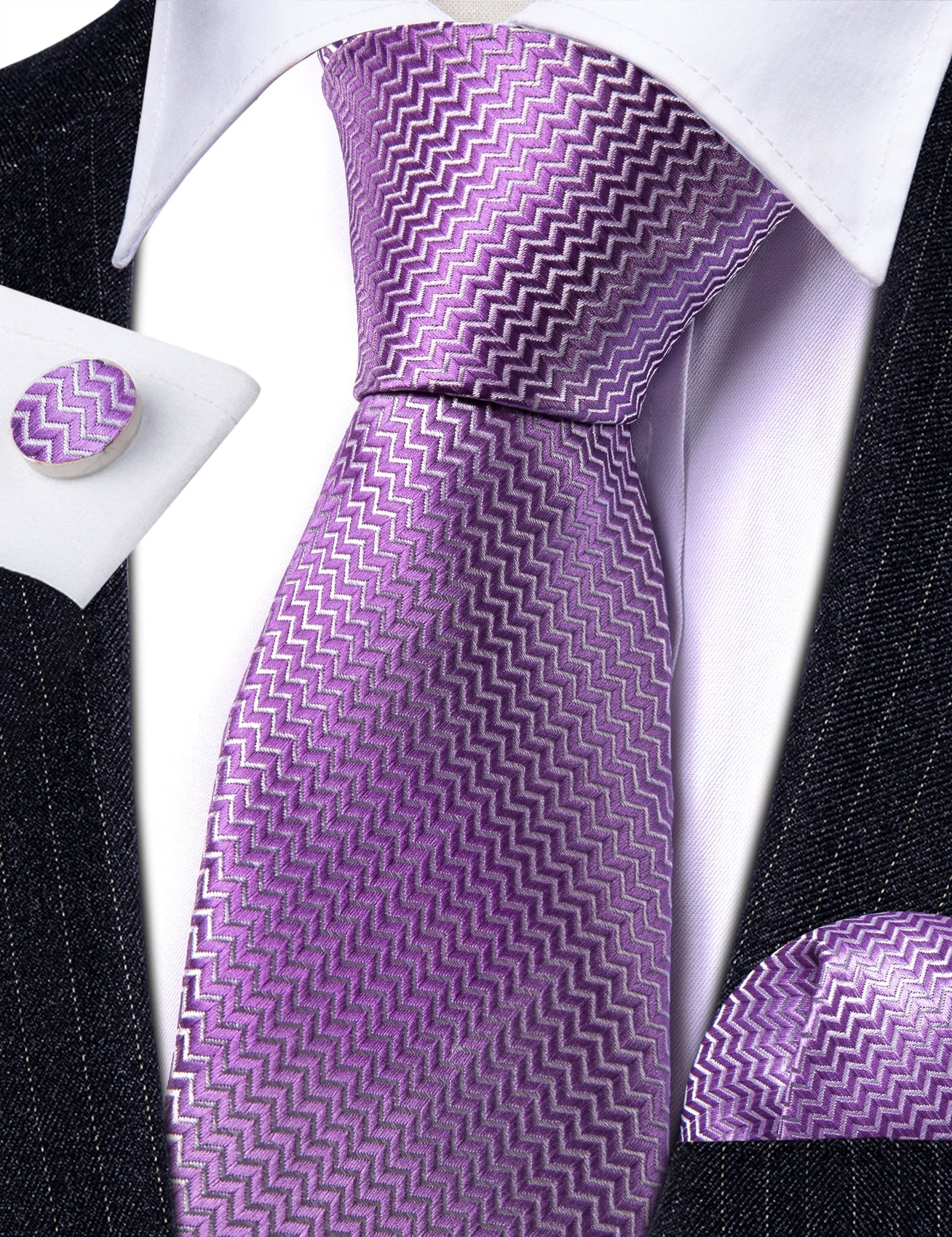 Purple Tiny Zigzag Silk Tie Set