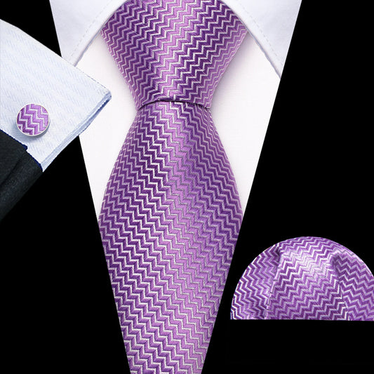 Purple Tiny Zigzag Silk Tie Set