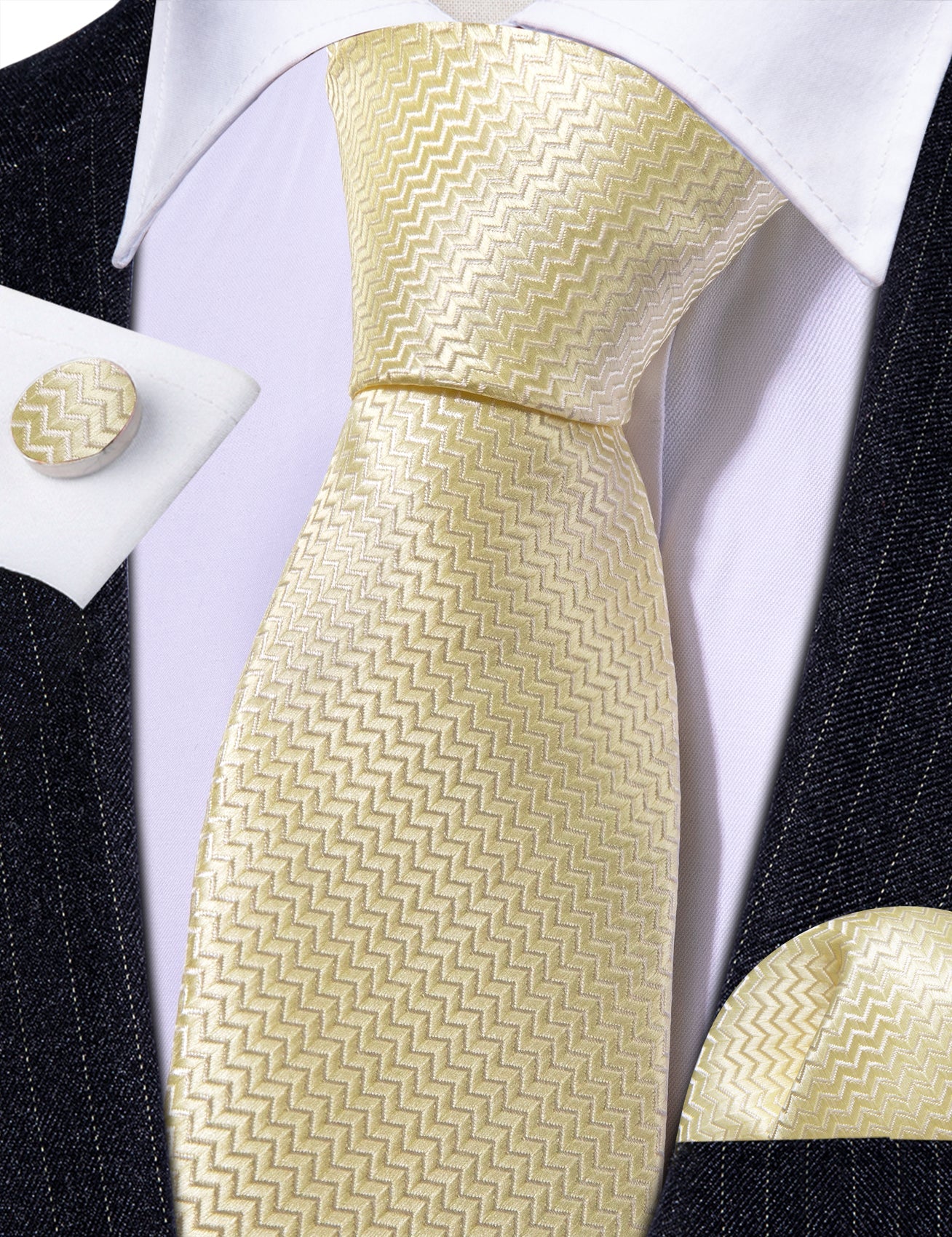 Vanilla Tiny Zigzag Silk Tie Set