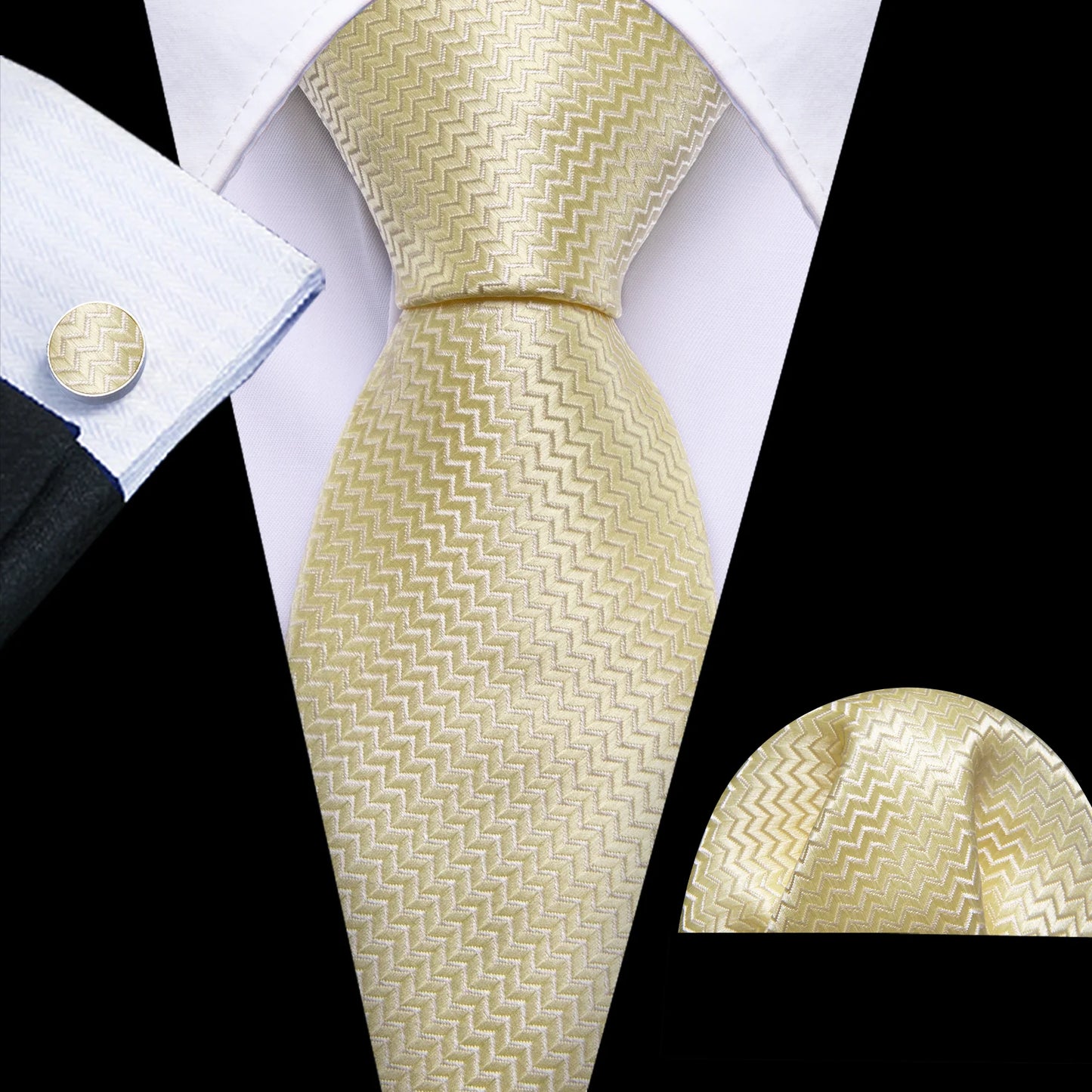 Vanilla Tiny Zigzag Silk Tie Set