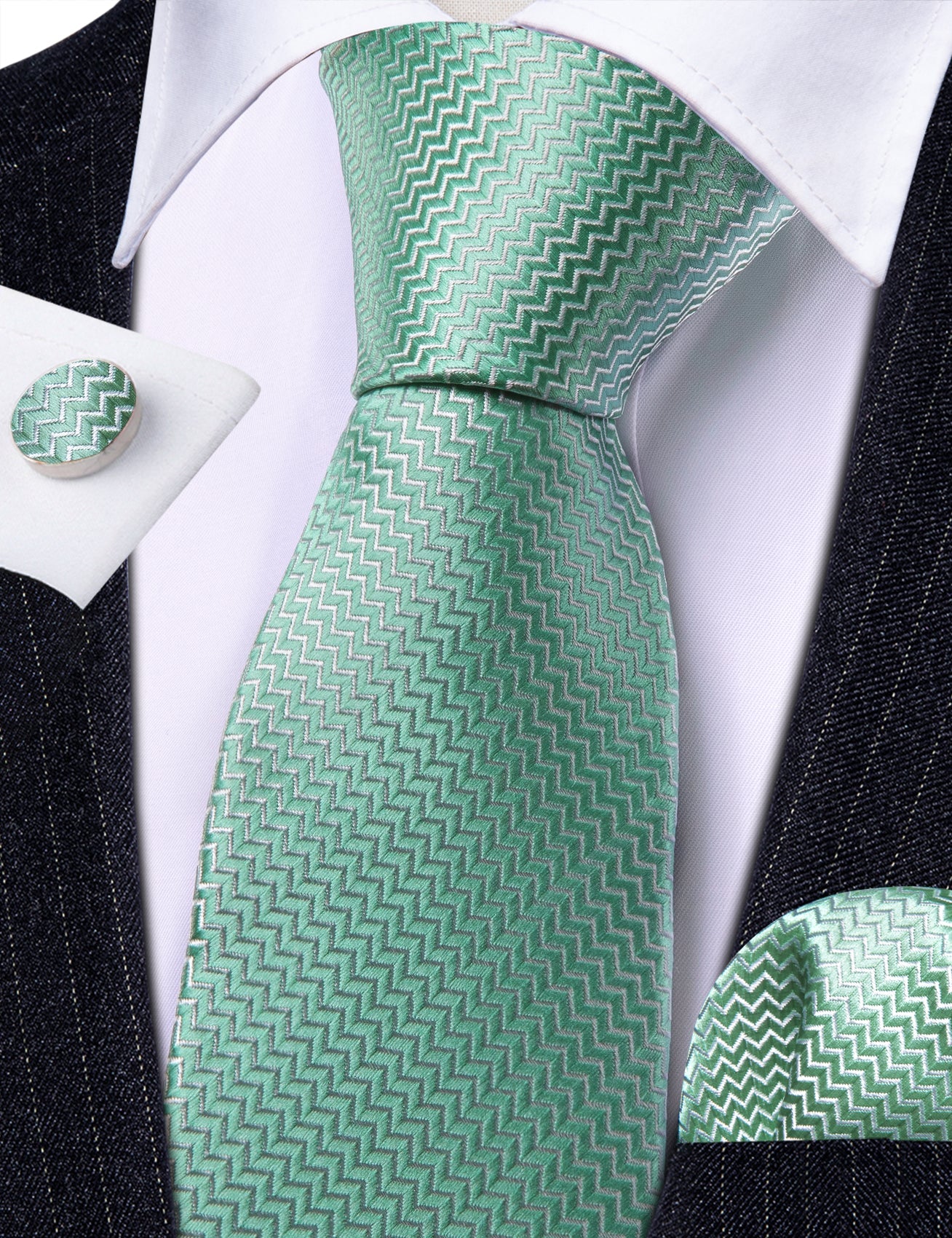 Green Tiny Zigzag Silk Tie Set