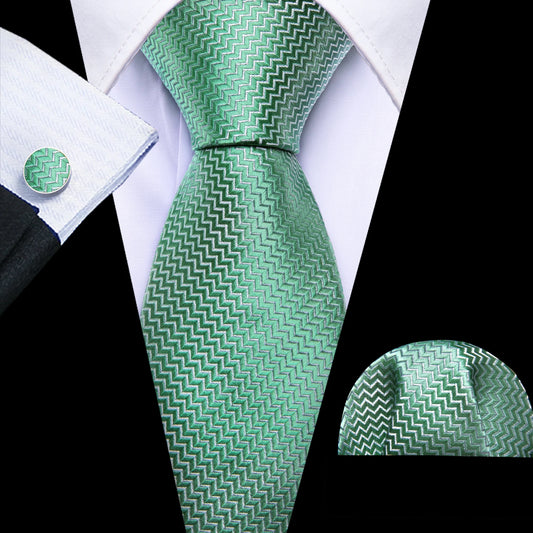 Green Tiny Zigzag Silk Tie Set