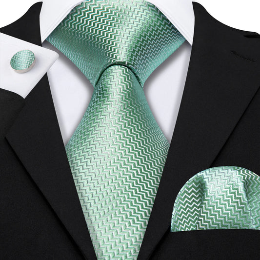 Green Tiny Zigzag Silk Tie Set