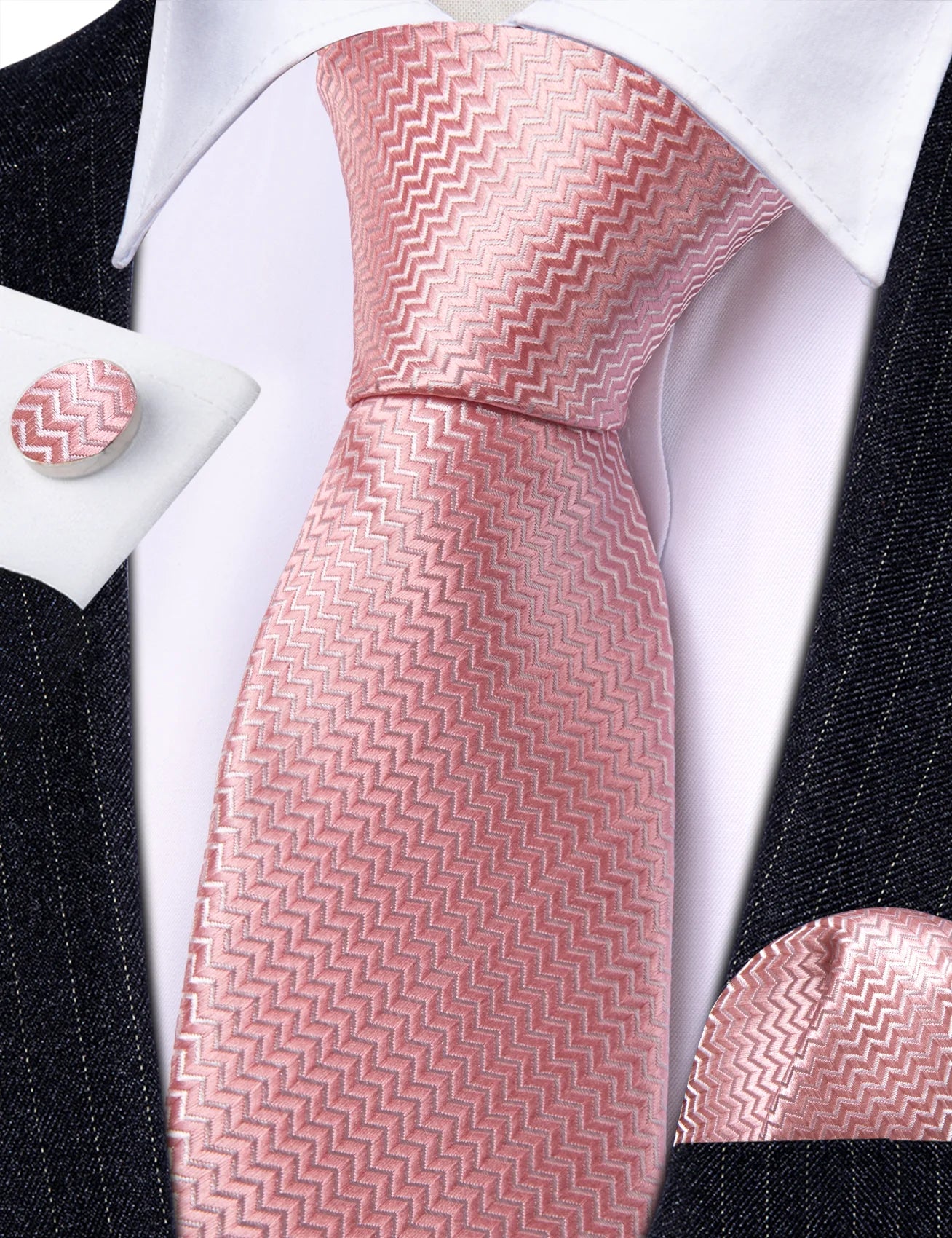 Pink Tiny Zigzag Silk Tie Set