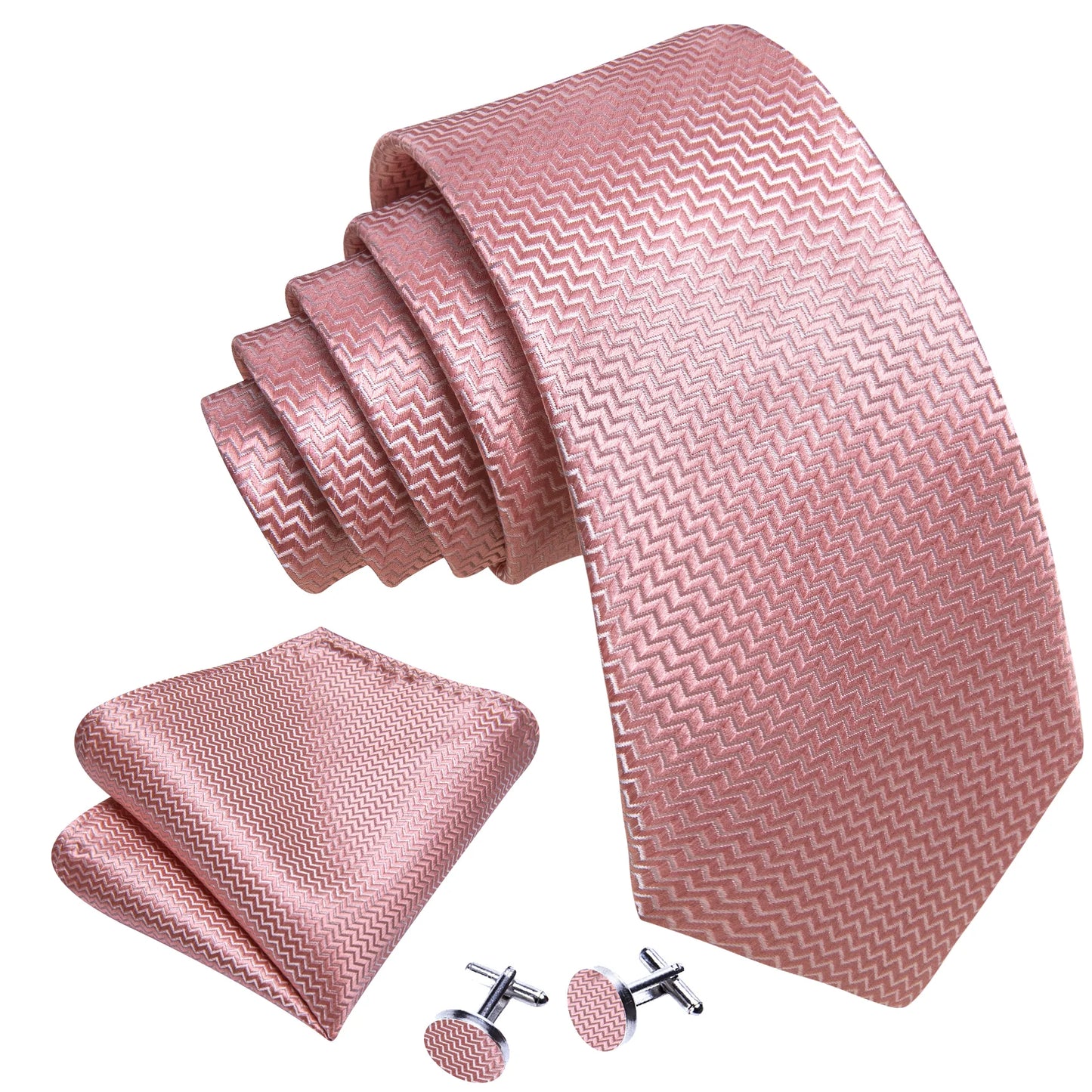 Pink Tiny Zigzag Silk Tie Set