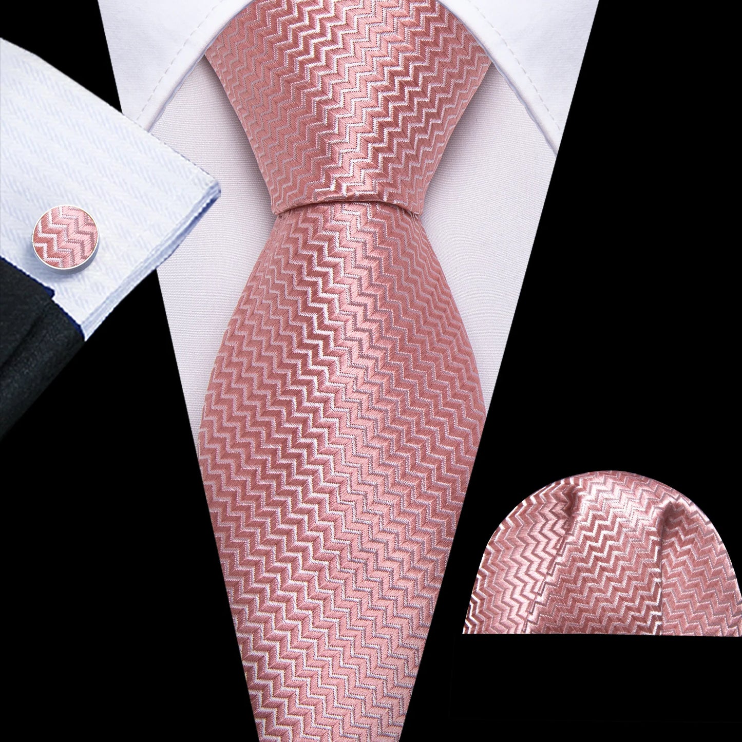 Pink Tiny Zigzag Silk Tie Set