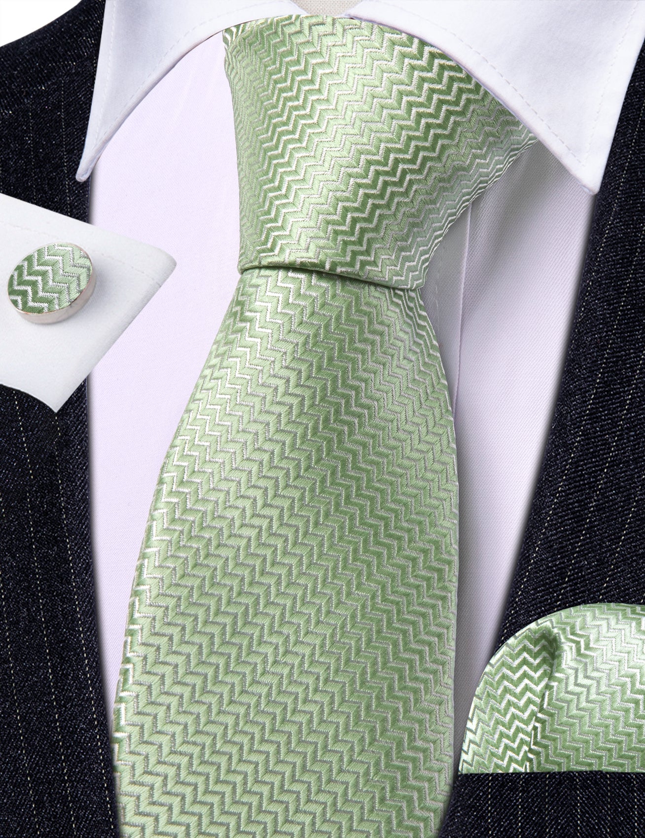 Avocado Green Tiny Zigzag Silk Tie Set