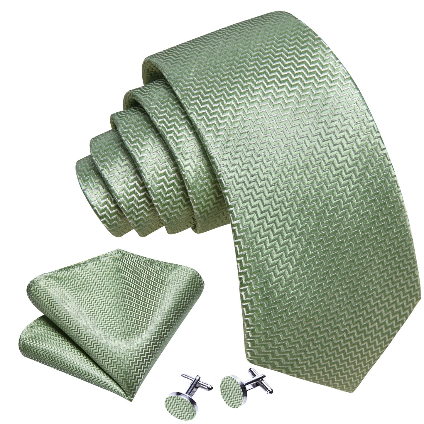 Avocado Green Tiny Zigzag Silk Tie Set