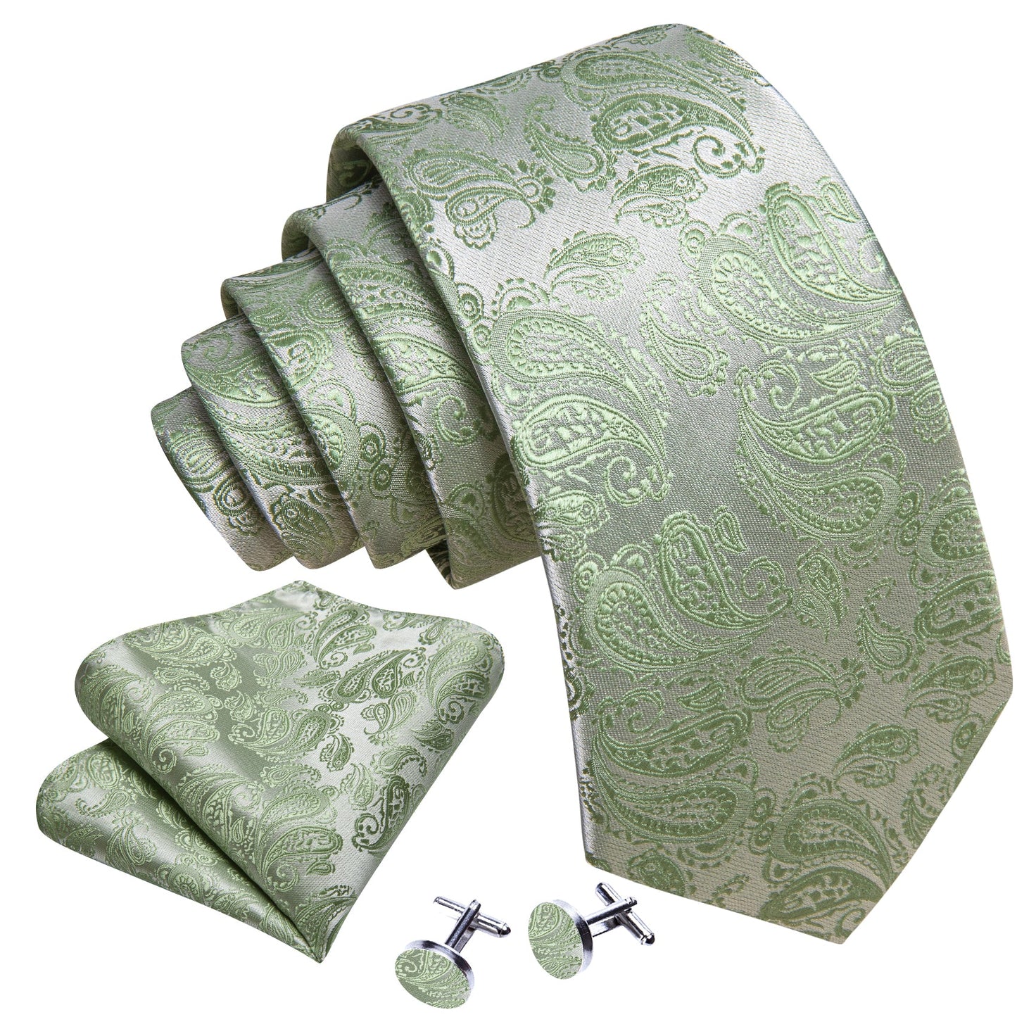 Avocado Green Paisley Silk Tie Set