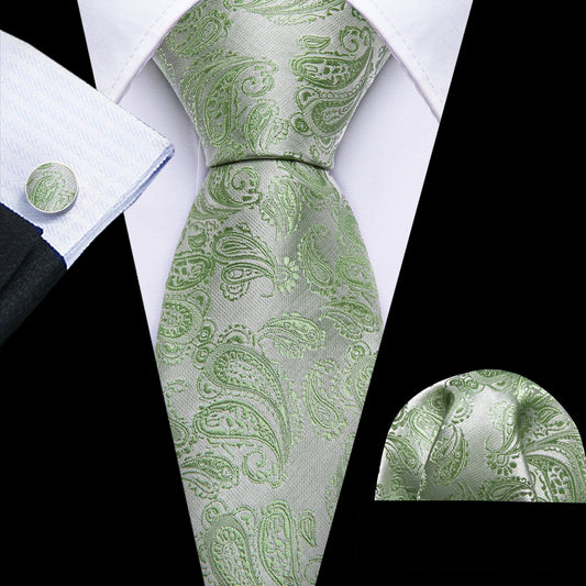 Avocado Green Paisley Silk Tie Set