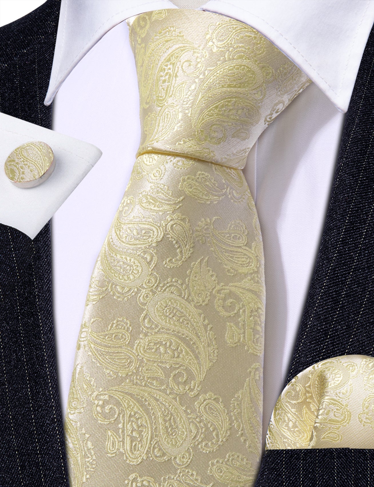 Yellow Leaves Paisley Silk Tie Set