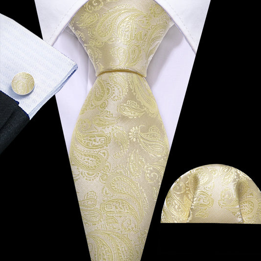 Yellow Leaves Paisley Silk Tie Set