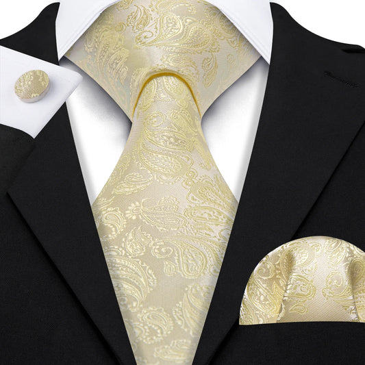 Yellow Leaves Paisley Silk Tie Set