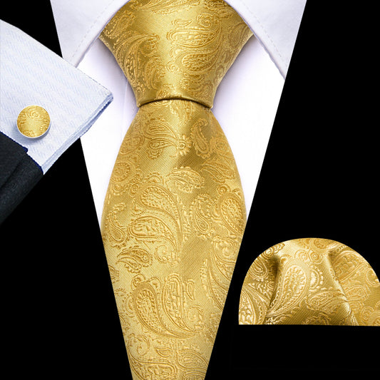 Golden Leaves Paisley Silk Tie Set