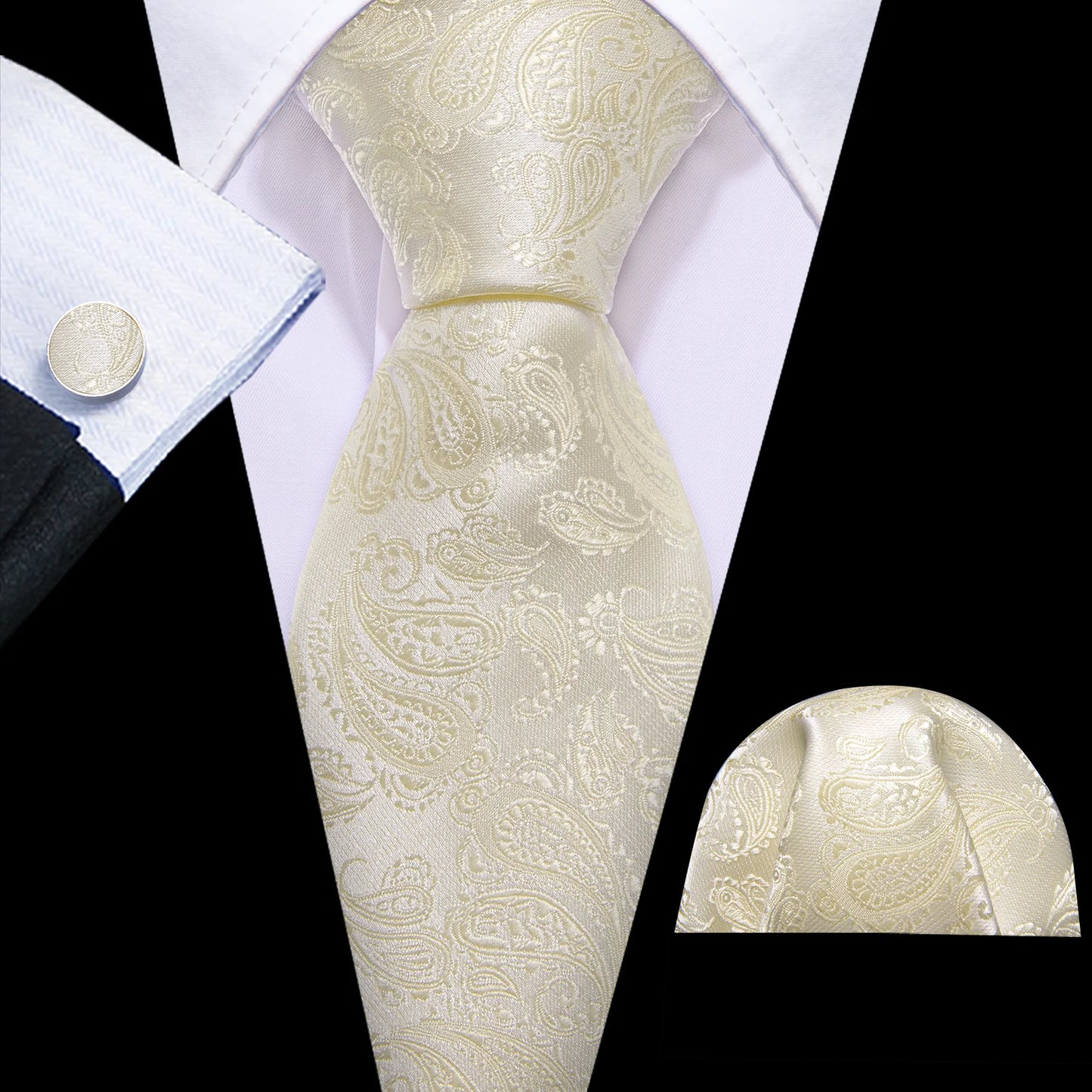 Champagne Leaves Paisley Silk Tie Set