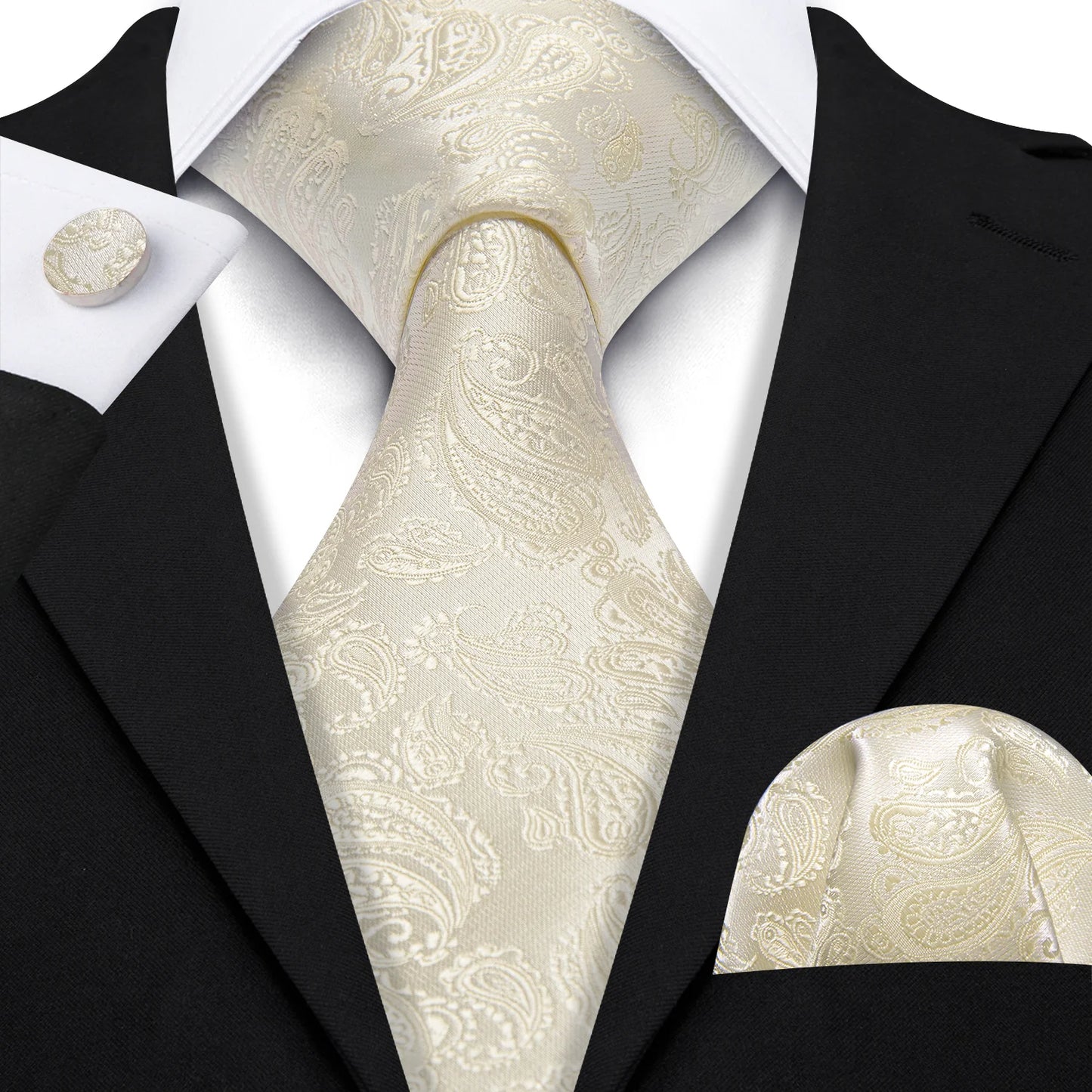 Champagne Leaves Paisley Silk Tie Set