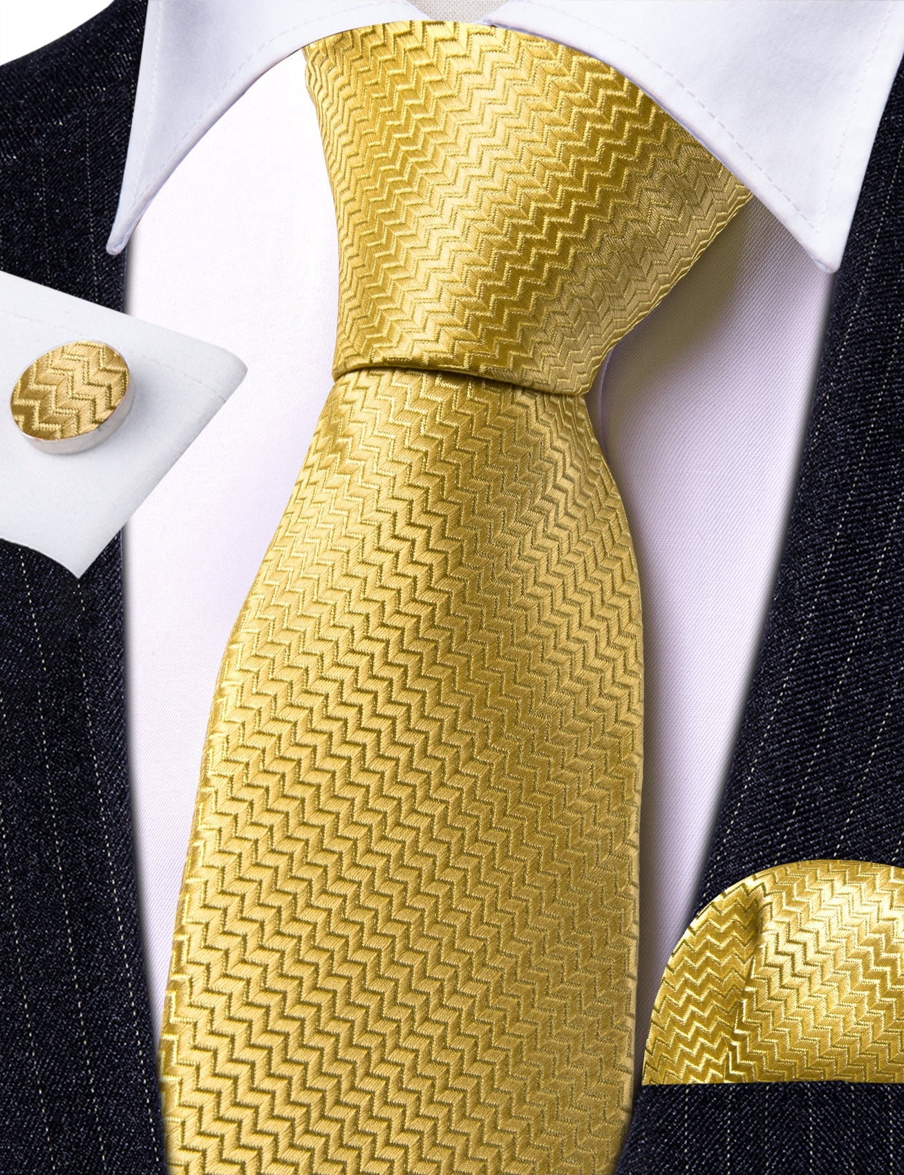 Gold Tiny Zigzag Silk Tie Set