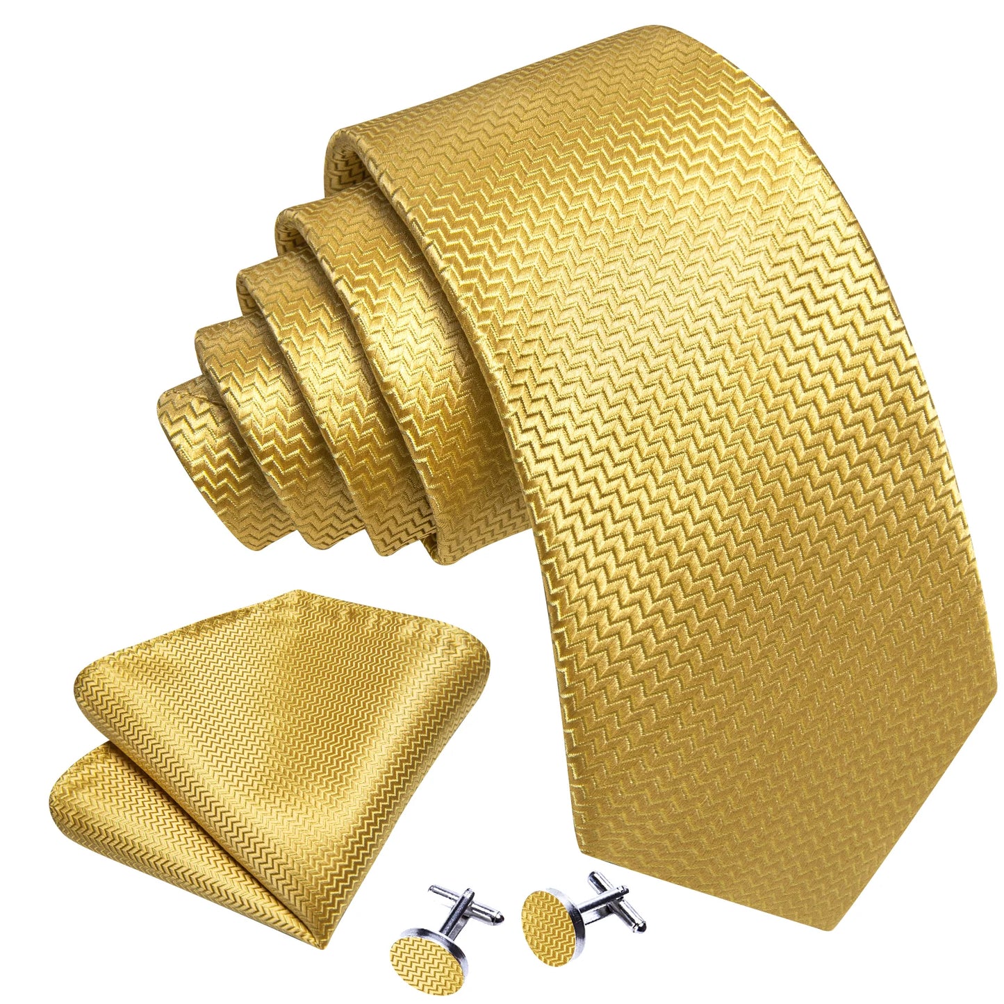 Gold Tiny Zigzag Silk Tie Set