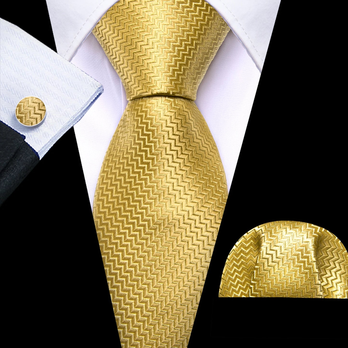 Gold Tiny Zigzag Silk Tie Set