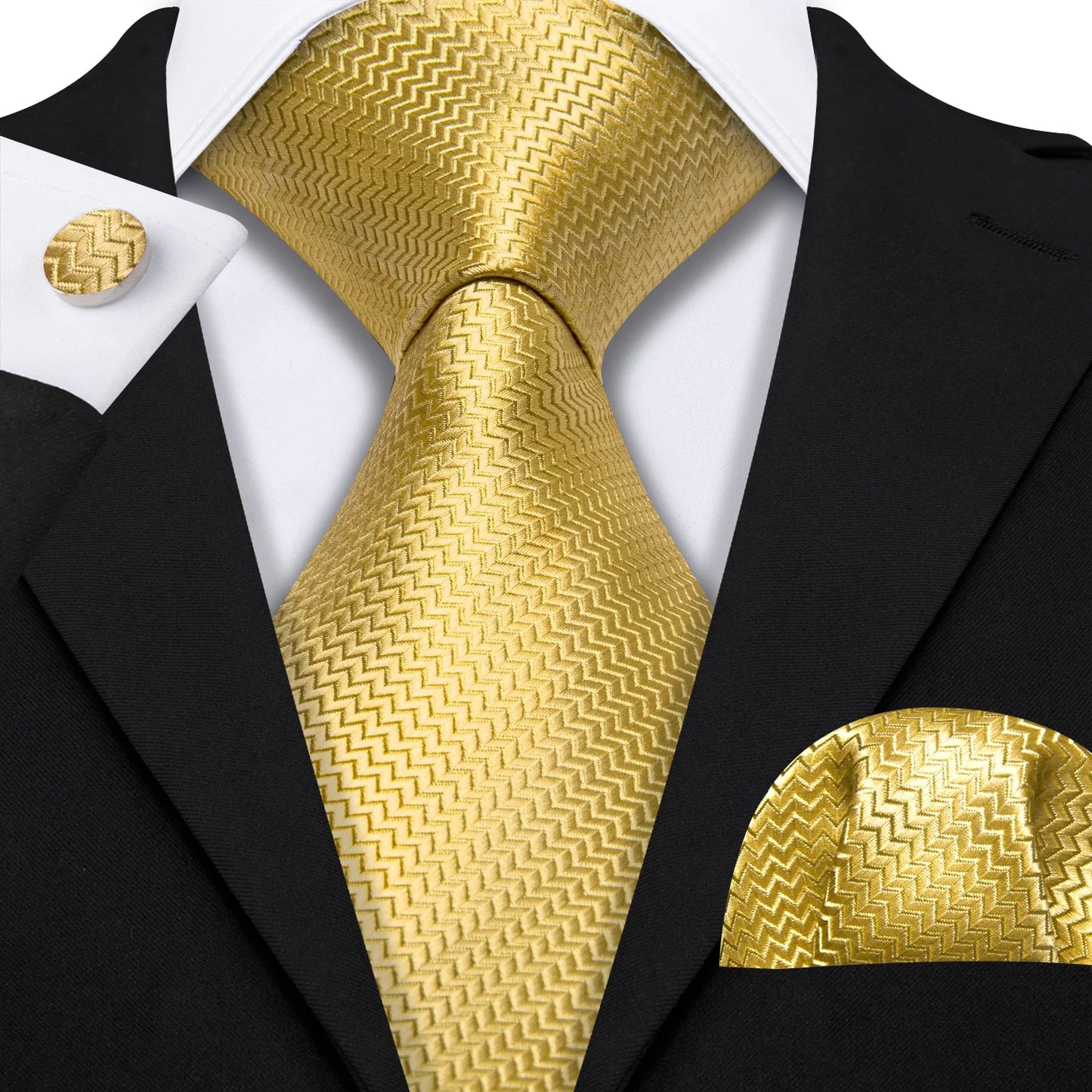 Gold Tiny Zigzag Silk Tie Set