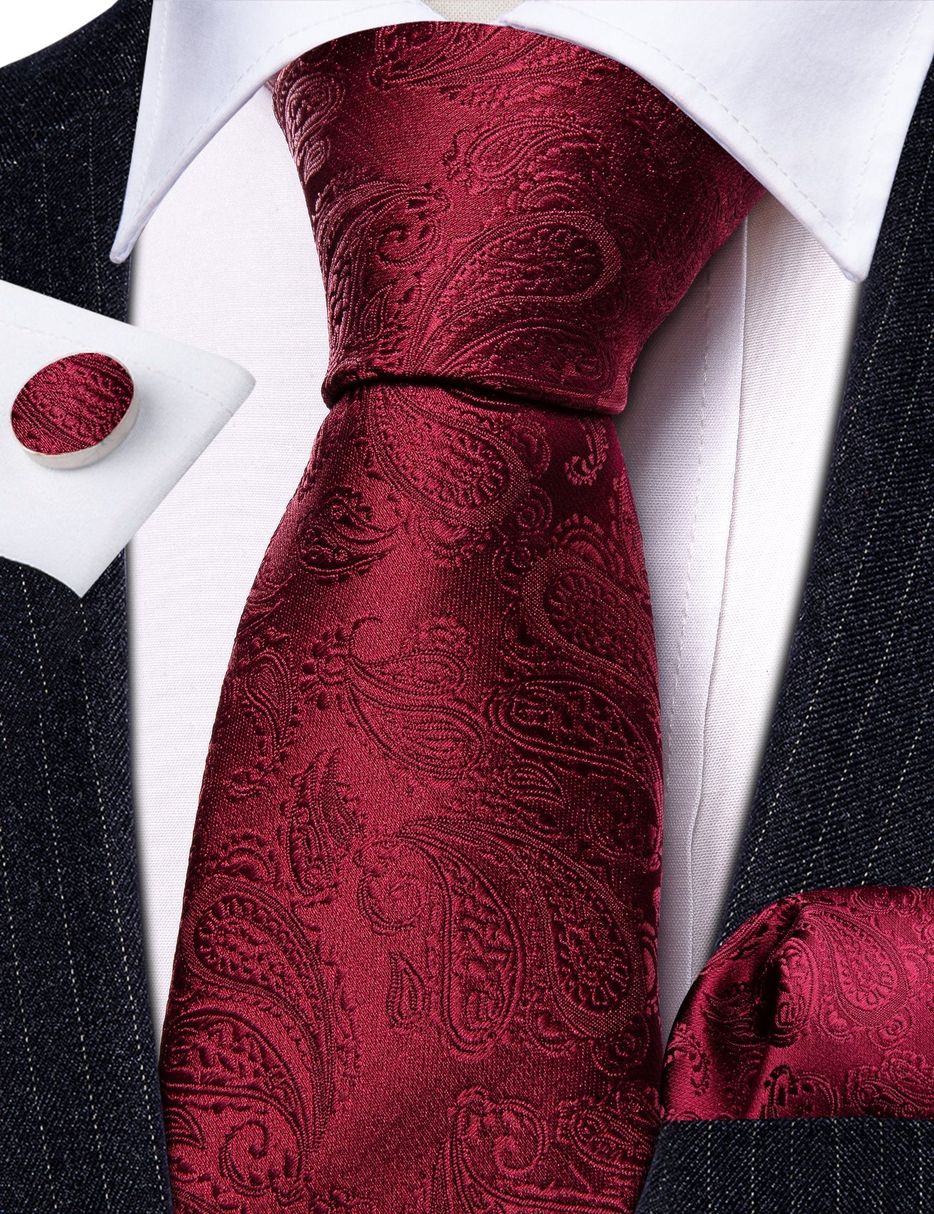 Burgundy Leaves Paisley Silk Tie Set