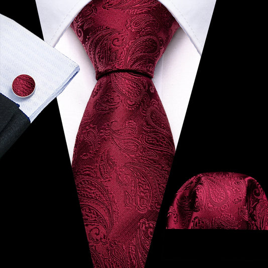 Burgundy Leaves Paisley Silk Tie Set