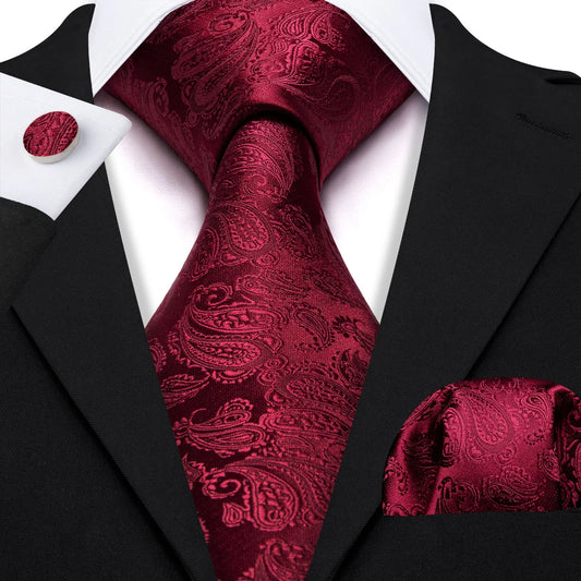 Burgundy Leaves Paisley Silk Tie Set