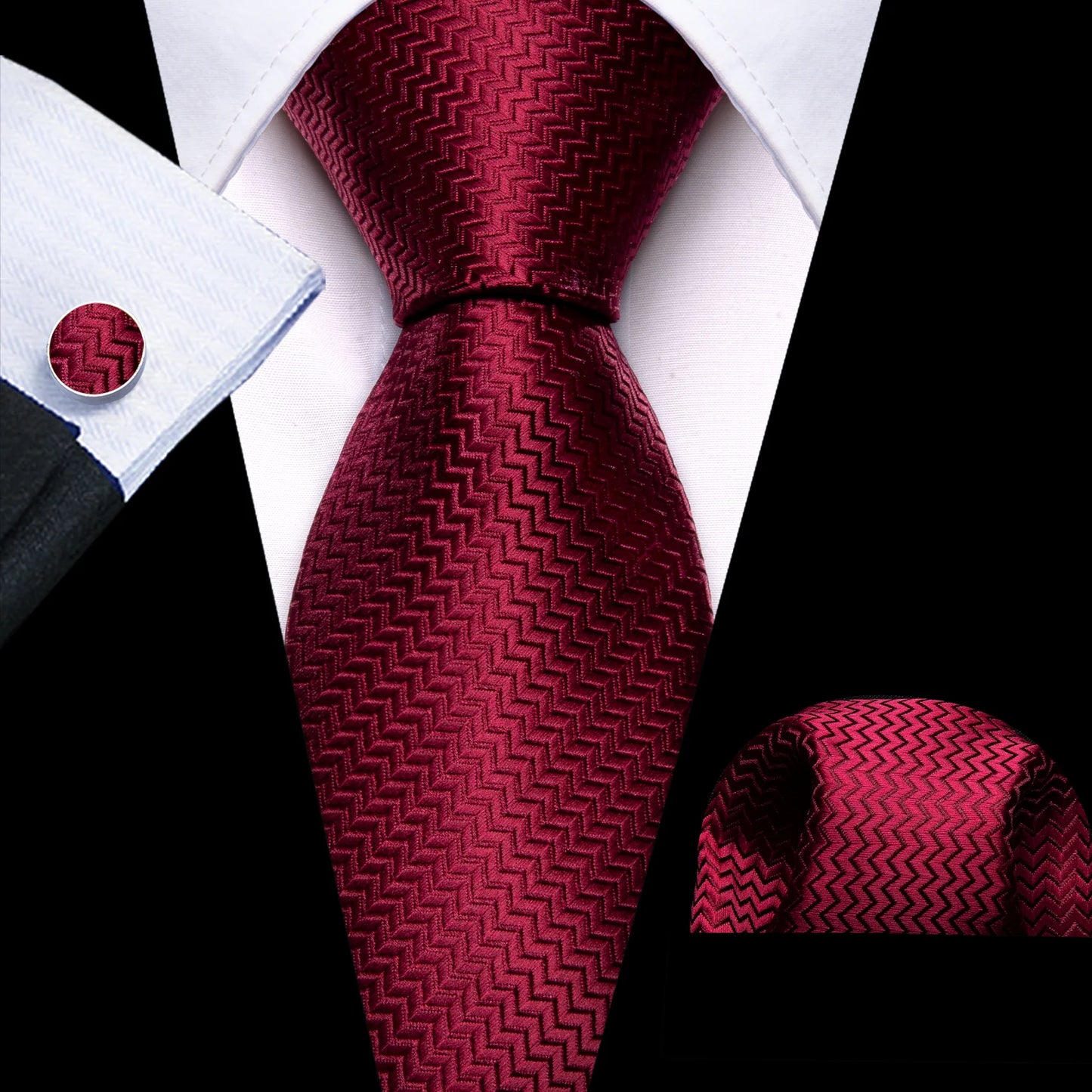 Plain Red Tiny Zigzag Silk Tie Set