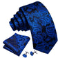 Blue Leaves In Black Silk Tie Set