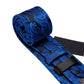 Blue Leaves In Black Silk Tie Set