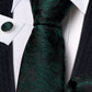 Green Leaves In Black Silk Tie Set