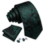 Green Leaves In Black Silk Tie Set