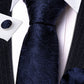 Navy Blue Leaves Paisley Silk Tie Set