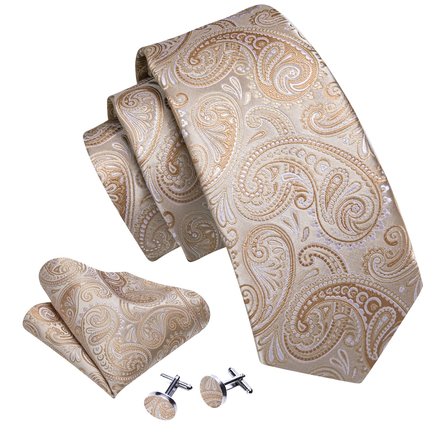 Champagne Floral Paisley Silk Tie Set