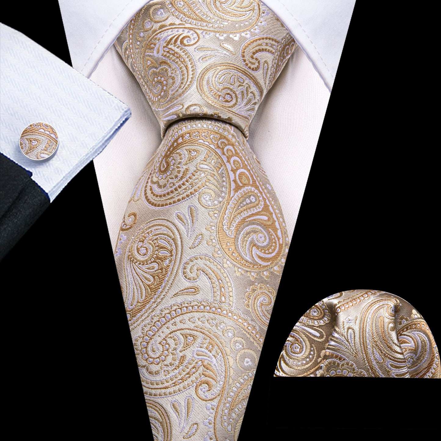 Champagne Floral Paisley Silk Tie Set