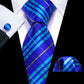 Luxury Blue Checkered Silk Tie Set