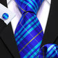 Luxury Blue Checkered Silk Tie Set