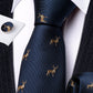 Navy Blue Reindeer Silk Tie Set