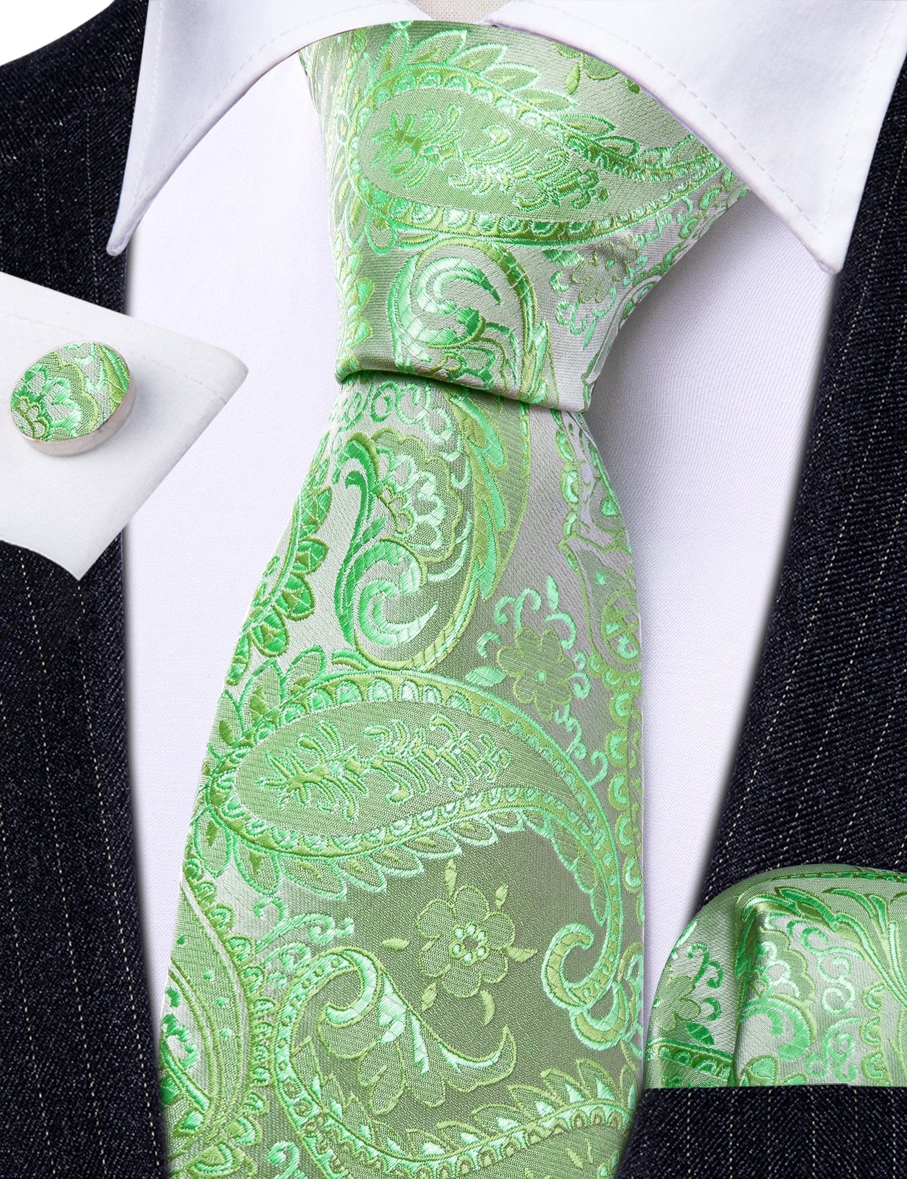 Green Floral Paisley Silk Tie Set