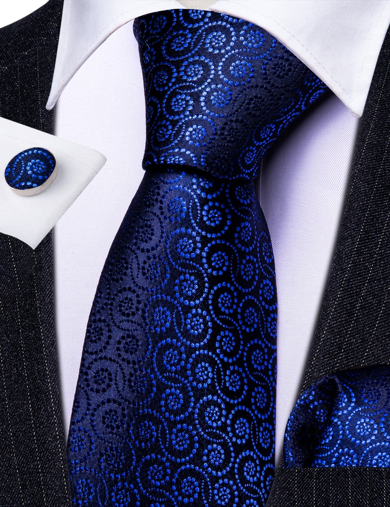 Blue Circle Dots Silk Tie Set