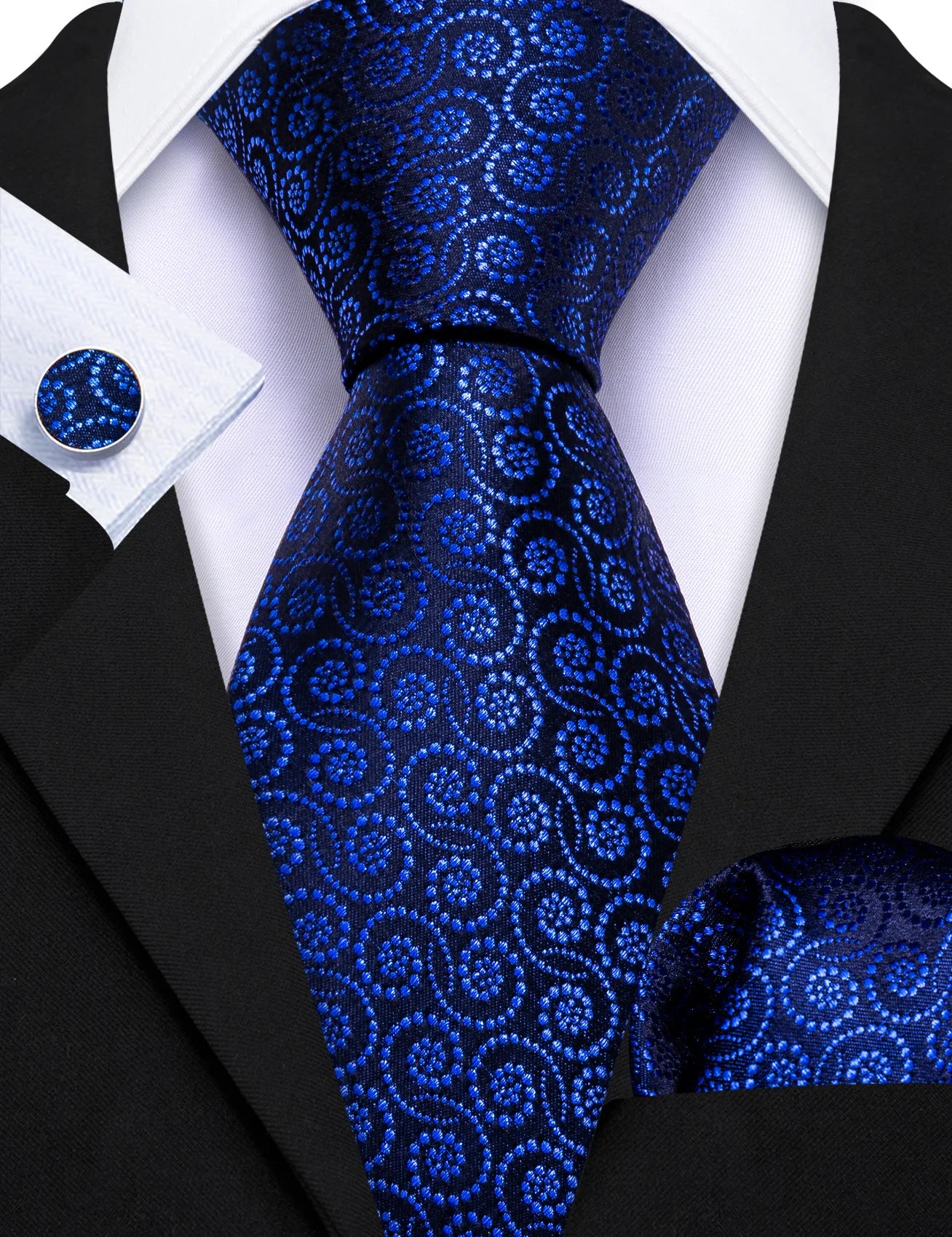 Blue Circle Dots Silk Tie Set