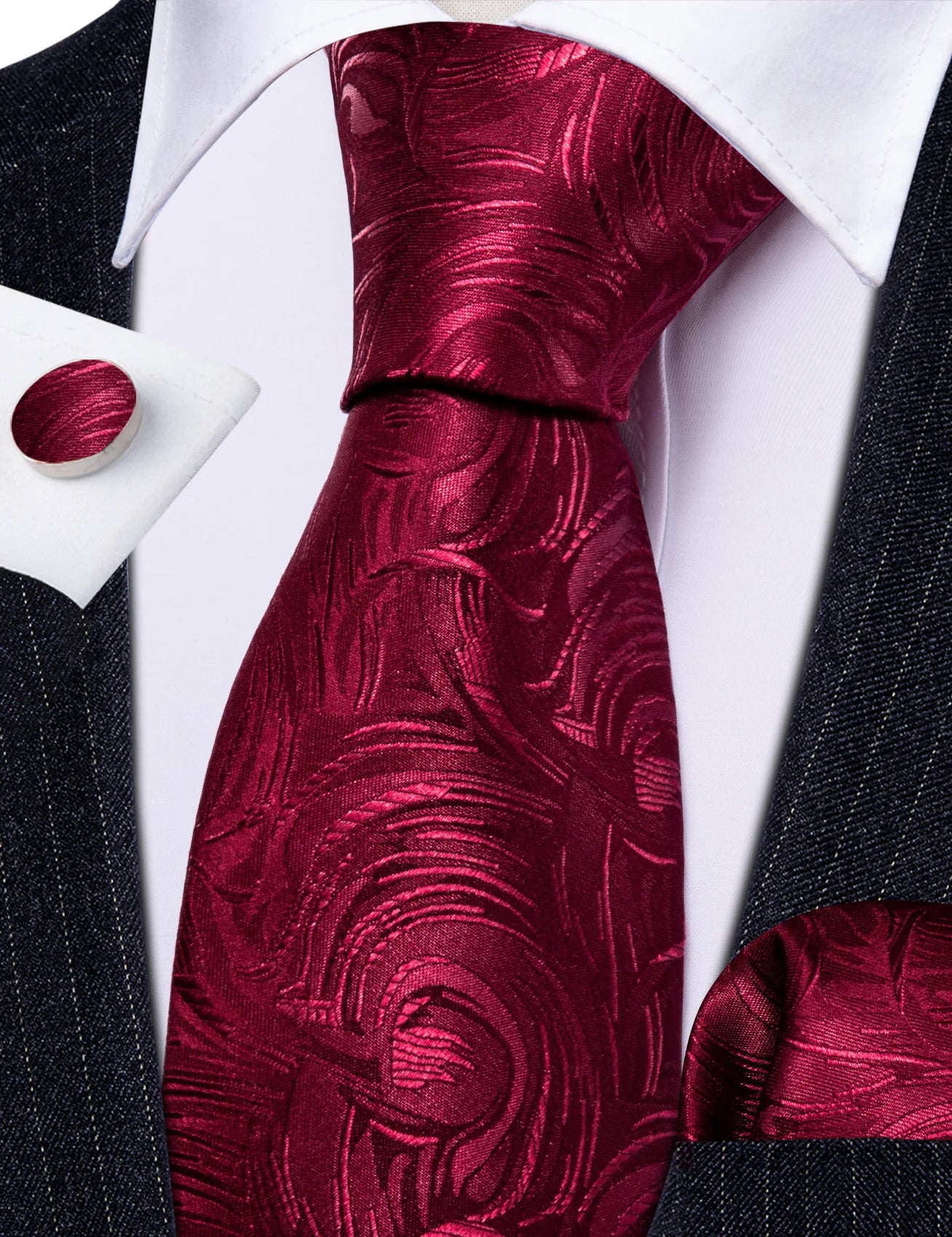 Premium Burgundy Silk Tie Set